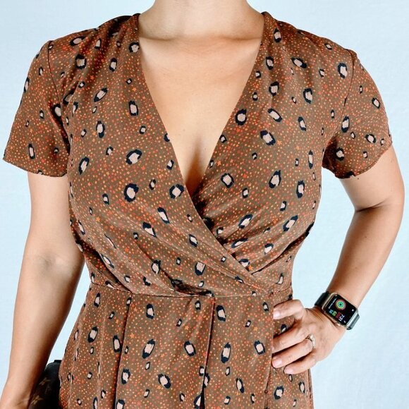 Slate & Willow Brown Faux-Wrap Silk Dress $296 - Picture 3 of 10
